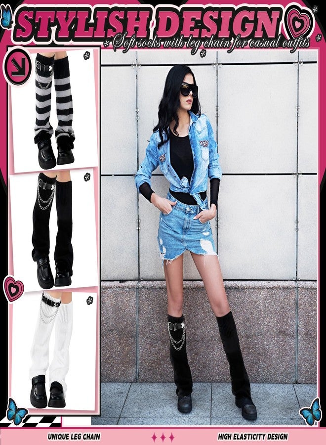 TLY 3 Pairs Leg Warmers for Women Y2K Kawaii Boot Socks Knit Flared Long Leg Sleeves Socks with Leg Harness Belt Adjustable Gyaru Accessories Winter Christmas - Image 4